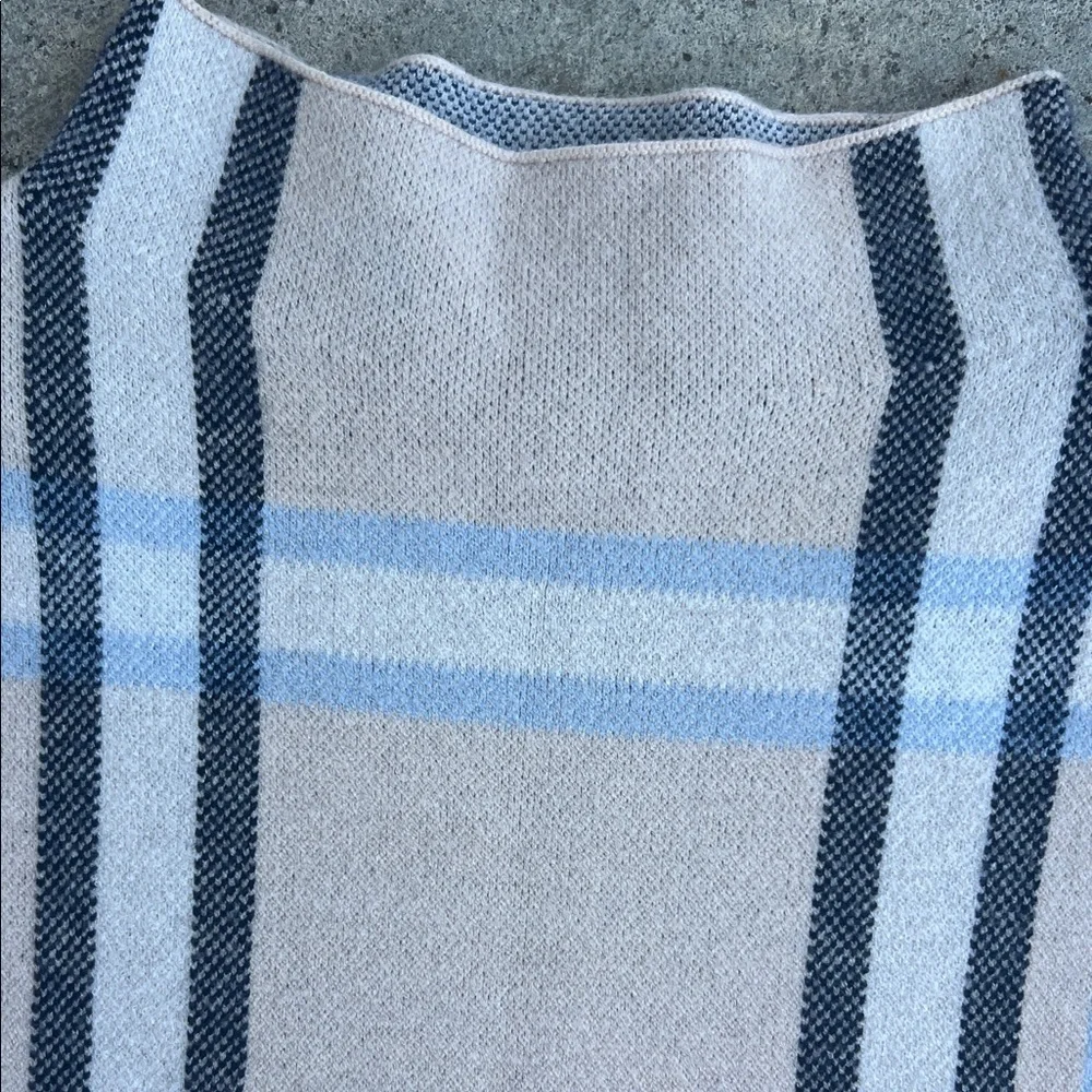 Tahari Blue and Gray Plaid Turtleneck Sweater